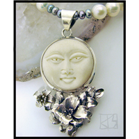 silver moon sterling silver carved bone pearl necklace