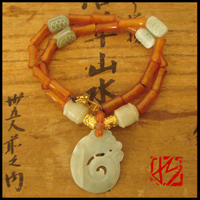 carved jade dragon bi carnelian necklace