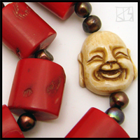 genuine red coral happy buddha necklace