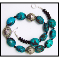 big bead dragonskin turquoise necklace with tibetan beads