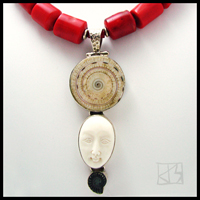 ammonite fossil three-stone pendant coral necklace