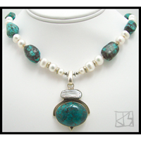 turquoise sky dragon skin biwa pearl silver pendant beaded necklace