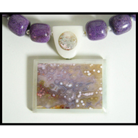 exquisite rare purple phosphosiderite beads, ocean jasper pendant