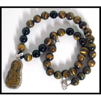 shining earth goddess tiger eye kwan quan yin sterling pendant beaded necklace
