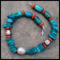 parrot wing & turquoise tibet silver necklace