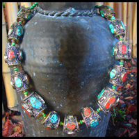 large ethnic turquoise coral silver neckpiece