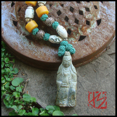 Beneficent Goddess Carved Jade Tibetan Necklace